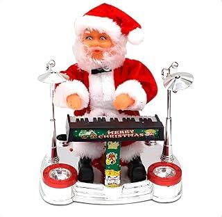 Papai Noel Musical Tecladista Decoração Natal Diversão Com Som Luzes Dança Decoração Mesa Prateleira Verde Vermelho