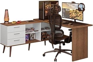 Escrivaninha Em L Mesa Para Computador Gamer 3 Gavetas Branco/rustic Lisboa Madesa