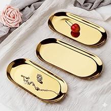 Kit 3 Bandejas Organizadoras Aço Inox Dourado | Acabamento Espelhado, 23x9cm | Para Joias, Perfumes, Decoração