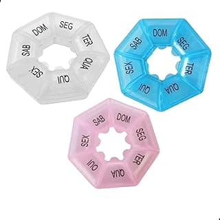 Porta Comprimidos Semanal 7 Dias com Divisórias – Organizador de Remédios Diário em Plástico Translúcido 8,5 cm – Cores Sortidas - 01 Unidade por Venda