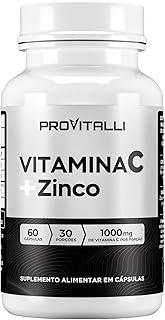 Vitamina C 1000mg + Zinco 29,59mg Por porção | ProVitalli | Dupla Ação Imunológica e Antioxidante | Reforço para Defesas do Corpo | Alta Absorção | 60 Cápsulas - 30 Porções