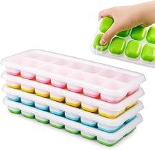 Kit 4 Formas Premium de Gelo com Tampa Silicone Flexível Multiuso Papinha Bebê Drinks Whisky Frutas Molhos Antiodor Livre BPA Freezer Desenforma Fácil Cozinha Organizada Reutilizável Durável