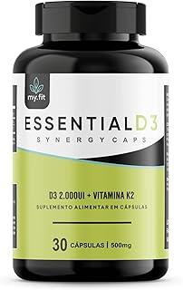 Essential D3 - Vitamina D (2000UI) + K2 (65 mcg) - Cápsulas Sinérgicas, 500mg