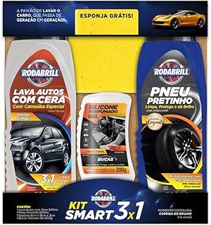 Kit Smart Rodabrill - Lava autos com cera, Pneu pretinho, Silicone gel tradicional