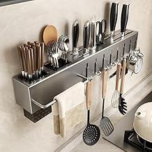 Organizador Multiuso/Suporte de Parede/Porta Utensílios, Talheres e Porta Pano de Pratos com 8 ganchos 50cm, em metal, super resistente, moderno e funcional, sua cozinha muito mais charmosa!