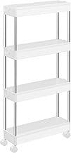 SONGMICS Carrinho de Armazenamento de 4 Níveis, Carrinho com Rodas, Organizador que Economiza Espaço para Cozinha, Escritório, Banheiro, 14,4 x 42 x 86 cm, Branco Nuvem BRKSC08WTV1