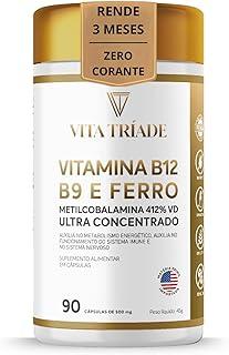 Vitamina b12 Metilcobalamina 412% 9,9mcg + Acido Fólico 150% + ferro 100% - 90 Cáps - Vita Tríade