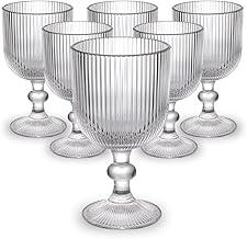 Conjunto de Taças Canelada com 6 Peças em Vidro Transparente de 380ml - Taças Elegantes para Água e Vinho - Perfeito para Jantares, Almoços, Festas e todos os momentos - Design Sofisticado e Durável