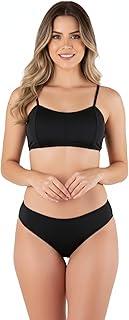 Conjunto Biquíni Feminino Preto Moda Praia Top Alça Fina Calcinha Básica Tecido Poliamida com Elastano