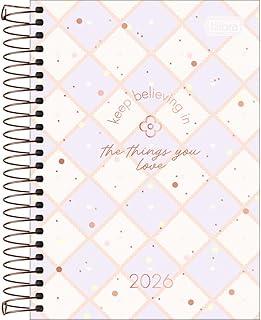 Tilibra - Agenda Espiral Diária 12,9 x 18,7 cm Soho 2026 - Fundo Xadrez Lilás