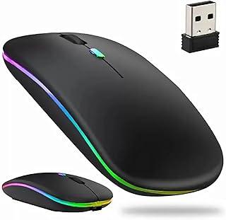 Mouse Sem Fio Recarregável com Led, Design Ergonômico, Conexão Dual Bluetooth 5.0/USB 2.4GHz, DPI Ajustável, Silencioso (Preto)