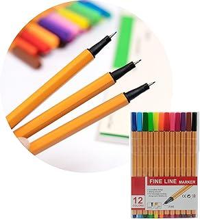 S'TYD Canetas Fine Line Coloridas, 12 Cores, Ponta Fina 0.4mm, Ponteira de Metal, Tinta à Base de Água