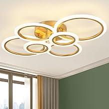Luminária de Teto Minimalista 6 Anéis Dourada, Ajustável 3 Temperaturas de Cor, LED Dimerizável, Lustre Moderno para Cozinha, Quarto, Sala de Estar, Corredor (6 Anéis)