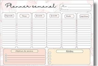 Planner semanal destacável 50 folhas floral laranja claro delicado