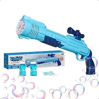 Pistola de Bolhas com Luz LED, Alta Jato de Bolhas, 2 Reservatorios, Brinquedo para Crianças (Azul)