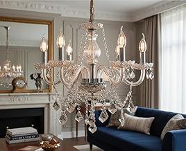 Lustre Sala de Jantar Pendente Luxo Candelabro de Cristal Legítimo France Nice 6 braços E14 Cristal:Champagne;Voltagem:110V/220V