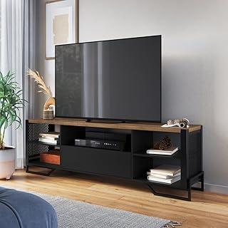 Rack Para Tv ate 60 Polegadas Estilo Industrial 180cm em Mdp com 1 Gaveta e Laterais Teladas P1017 Preto Mel