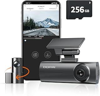 DDPAI N1 Dual Câmera Veicular Frontal Traseira 1296P+1080P, Dachcam com WiFi, Câmera para Carro com Visão Noturna, Aplicativo, Supercapacitor, Gravação em Loops, Estacionamento 24H (N1+256G Cartão SD)