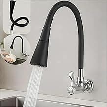 Torneira de Cozinha de Parede Preta Design Flexível Acabamento Fosco para Decoração Moderna (1 Pcs)