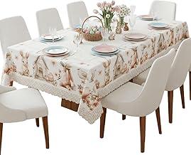 Toalha de Mesa Jantar 8 Lugares Páscoa Estampa Exclusiva Decoração Mesa Posta Com Caimento Acabamento Ultrassônico Toque Macio (Coelho Casinha)