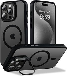 Capa Magnética Transparente para iPhone 16 – Suporte Dobrável para Câmera, Bordas Reforçadas e Design Premium, Stand – Diffy (Preto, iPhone 16)