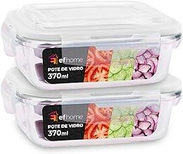 KIT 2 Potes de Vidro Retangular com Tampa Hermética 370ml Cor: Transparente