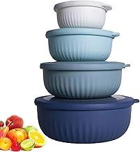 Tigelas Misturadoras com Tampa, 4 Peças sem BPA, Tigelas Empilháveis para Cozinha, Economizar Espaço, para Misturar, Servir e Armazenar Alimentos, Tamanhos 2200ml, 1400ml, 780ml, 400ml (Azul)