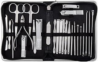Kit Manicure 26 Peças, Aço Inoxidável, Estojo com Zíper, Alicates e Tesouras