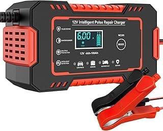 Carregador Inteligente para Bateria 12V com Display Digital informativo Para Carro - Função Reparo por Pulsos Automático (Vermelho)