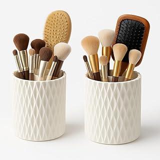 Organizador de Pincéis 360° Giratório - Porta Maquiagem com 5 Compartimentos Rotativos - Design Moderno e Funcional para Bancada