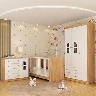 Quarto de Bebê Completo com Berço 3 em 1 para Colchão 130x60cm Amora Multimóveis Mp4557 Madeirado/branco