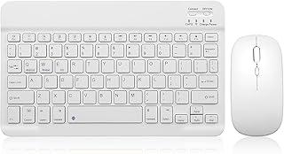 Conjunto de teclado e mouse Bluetooth recarregável, portátil, sem fio, conjunto para Apple iPad, iPhone iOS 13 e acima, Samsung, tablet, smartphone, Android, Windows (branco de 10 polegadas)