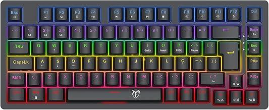 Teclado Mecânico Gamer T-Dagger Megatre Iluminação Rainbow Preto 75% Switch Marrom T-TGK326-BR