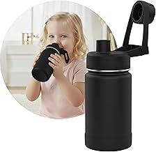 STYD Garrafa Térmica de Inox, 350ml, Parede Dupla, Tampa Rosqueável com Alça, Sistema Antivazamento, Base Antiderrapante, Conservação Quente e Frio (Preta)