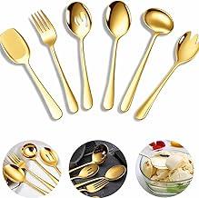 Conjunto de Utensílios Talheres Dourados em Aço Inoxidável, 6 Peças Luxuosas para Servir, Design Ergonômico, Acabamento Sofisticado para Saladas e Refeições Elegantes Para Salada