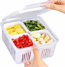 Organizador de Geladeira com Tampa e Divisórias I Porta Alimentos Plástico com Cesto Escorredor I 4 ou 6 Compartimentos I Lene (4)