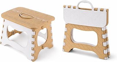 Banqueta Dobrável Multiuso Portátil em Plástico Resistente Banco Compacto, Leve e Reforçado Assento Extra para Casa, Cozinha, Banheiro, Camping e Uso Infantil (Bege)