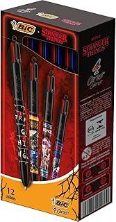 530029 - Caneta Escrita Média Retrátil, 4 Cores collab Stranger Things Retro Cores Sortidas, BIC, 12 Unidades