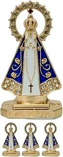 Kit 4 Miniatura Imagem Nossa Senhora Aparecida Metal Para Painel de Carro Com Strass Autocolante (Dourado Branco)