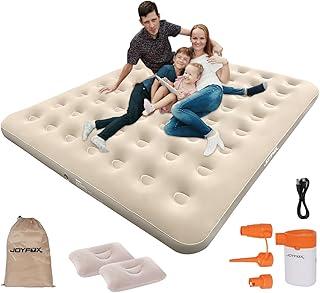 JOYFOX Colchão Inflável 3 Pessoas 200x180x23cm com Almofadas, Bomba de Lítio Recarregável e Bolsa de Transporte – Cor Creme