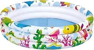 Piscina Infantil Inflável 100 Litros Redonda com 3 anéis Estampados e fundo azul