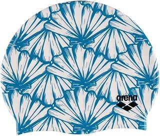 arena Print 2 Touca De Natação De Silicone Unissex Para Adultos, Mulheres E Homens Treinamento Intensivo Confortável Antiderrapante Chapéu De Natação De Cabelo Longo, Concha/Branco Azul