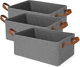 Conjunto de 3 Caixas Organizadoras Dobráveis, 26 Litros, Cinza, 47x28x20cm, Alças em Nylon para Armário, Quarto e Banheiro