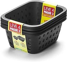 Ordene - Conjunto com 4 Cestos Plástico Organizador Pequeno de 1,4​​ Litros, Cor Preta, Linha Log