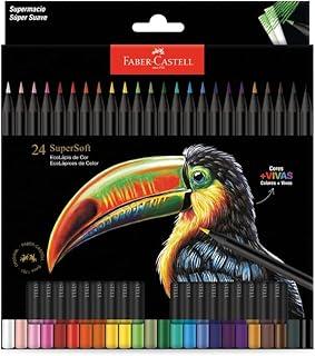 Faber-Castell Lápis De Cor Supersoft com 24 Cores - Ecolápis super mácio com cores mais vivas, excelente cobertura