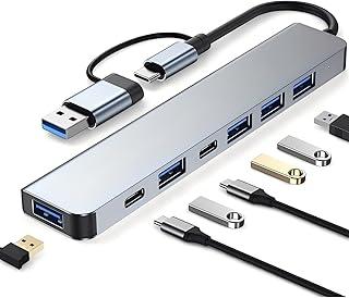 Hub USB-C e USB-A 3.0 Adaptador 7 em 2 Conversor Portátil Multiportas com USB 3.0 Tipo C Compatível com Notebook MacBook PC Pen Drive 5Gbps