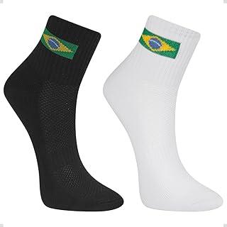 Kit 2 Pares Meia Copa do Mundo Brasil Poliamida Cano Médio Unissex Listrada Bandeira Performance