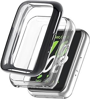 HAOZHI 2Peças Película Protetora Compatível com Samsung Galaxy Fit 3,Capa Capinha Bumper Case para Samsung Galaxy Watch Fit3 Protetor de Tela (Preto+Transparente)