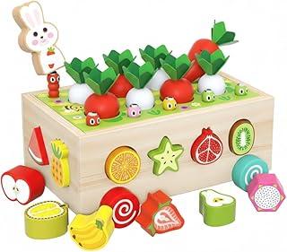 Brinquedo Educativo Madeira Montessori Carro de Formas e Pesca Magnética - Quebra Cabeça Infantil Horta de Cenouras e Frutas - Presente Menina Menino 1 2 3 Anos Jogos Educacionais