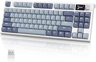 ATTACK SHARK K86 Teclado mecânico sem fio RGB para jogos, teclado com fio 2.4 GHz/BT5.0/USB-C, Layout 75% TKL com tela colorida TFT HD de 1.2'' e botão CNC, interruptor linear TTC Hot-Swap(Roxo)